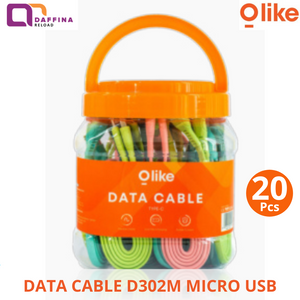 Olike D302M Data Cable Flat Micro Usb 2.4A 1 Toples isi 20 Pcs - Daffina Store
